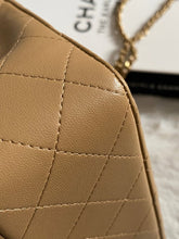 Load image into Gallery viewer, Chanel 22B 2022 Fall/Winter collection Dark Beige Lambskin Top Handle with gold metal plate and antique GHW Mini Rectangular Flap bag
