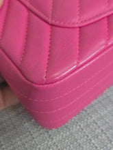 Load image into Gallery viewer, Chanel series 21 Barbie Pink Lambskin Chevron Mini Rectangular Flap Bag with Yellow GHW
