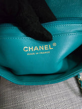 Load image into Gallery viewer, Chanel series 23 17C 2016/2017 Cruise Collection Turquoise Caviar Champagne GHW Classic Mini Rectangular Flap Bag with Edge stitching
