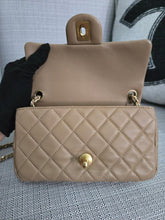 Load image into Gallery viewer, Chanel 22B 2022 Fall/Winter Collection Dark Beige Lambskin Aged GHW Pearl Crush Adjustable Chain Mini Rectangular Flap Bag
