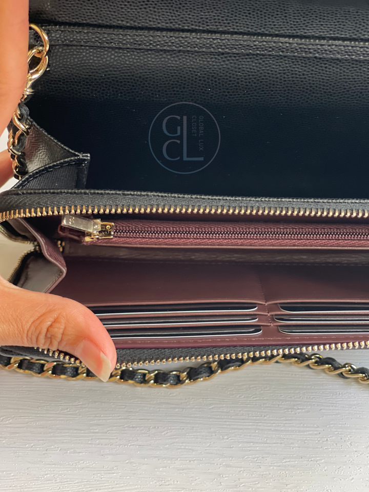 Chanel Wallet with Phone Pouch Clutch with Chain in Black Caviar LGHW