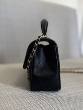 Load image into Gallery viewer, Chanel Black Lambskin Mini Rectangular Flap Bag with Top Handle and Champagne GHW
