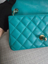 Load image into Gallery viewer, Chanel series 23 17C 2016/2017 Cruise Collection Turquoise Caviar Champagne GHW Classic Mini Rectangular Flap Bag with Edge stitching
