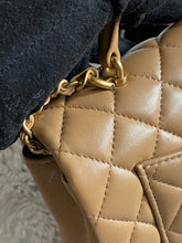 Load image into Gallery viewer, Chanel 22B 2022 Fall/Winter collection Dark Beige Lambskin Top Handle with gold metal plate and antique GHW Mini Rectangular Flap bag
