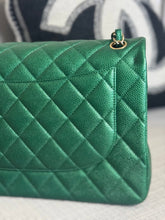 Load image into Gallery viewer, Chanel series 25 18S 2018 Spring/Summer Collection Pearly Emerald Green Caviar Champagne GHW Jumbo Timeless Classic Double Flap Bag
