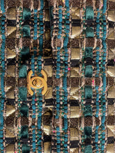 Load image into Gallery viewer, Chanel Turquoise Gold Tweed Classic Medium ML double flap bag from 19A collection Ancient Egypt
