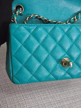 Load image into Gallery viewer, Chanel series 23 17C 2016/2017 Cruise Collection Turquoise Caviar Champagne GHW Classic Mini Rectangular Flap Bag with Edge stitching
