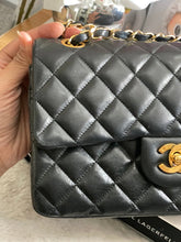 Load image into Gallery viewer, Chanel series 1 (circa 1989-1991) Black Lambskin 24K GHW Small Classic Double Flap Vintage Bag
