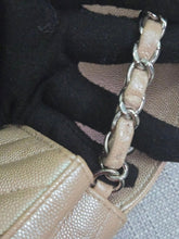Load image into Gallery viewer, Chanel series 24 17B 2017 Fall/Winter Collection Iridescent Rose Gold Caviar Silver hardware Chevron Mini Rectangular Flap Bag
