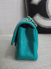 Load image into Gallery viewer, Chanel series 23 17C 2016/2017 Cruise Collection Turquoise Caviar Champagne GHW Classic Mini Rectangular Flap Bag with Edge stitching

