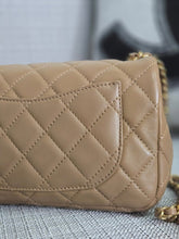Load image into Gallery viewer, Chanel 22B 2022 Fall/Winter Collection Dark Beige Lambskin Aged GHW Pearl Crush Adjustable Chain Mini Rectangular Flap Bag
