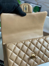 Load image into Gallery viewer, Chanel 22B 2022 Fall/Winter collection Dark Beige Lambskin Top Handle with gold metal plate and antique GHW Mini Rectangular Flap bag
