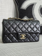 Load image into Gallery viewer, Chanel 2024 Black Lambskin Classic Mini Rectangular Flap Bag with Champagne GHW
