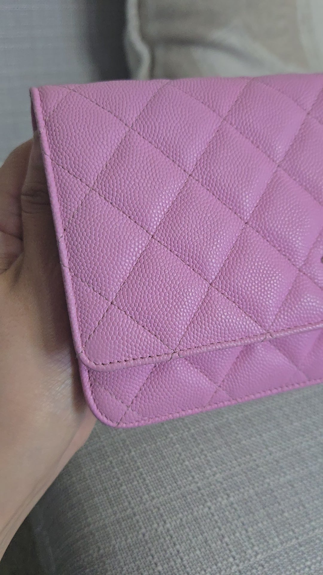 Chanel 23P Collection 2023 Mauve undertone Pink Caviar Champagne GHW Classic Wallet on chain (WOC)