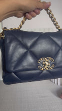 Load and play video in Gallery viewer, CHANEL 19 Size SMALL 26 cms series 31 Navy Lambskin Mixed Hardware Flap Bag with top handle
