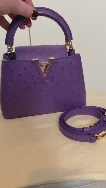 LOUIS VUITTON LV Mini Capucines LGHW Amethyst Ostrich Leather with detachable strap