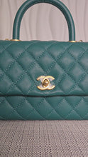 Load and play video in Gallery viewer, CHANEL series 27 2018 Teal caviar aged GHW SMALL coco handle flap bag with detachable strap
