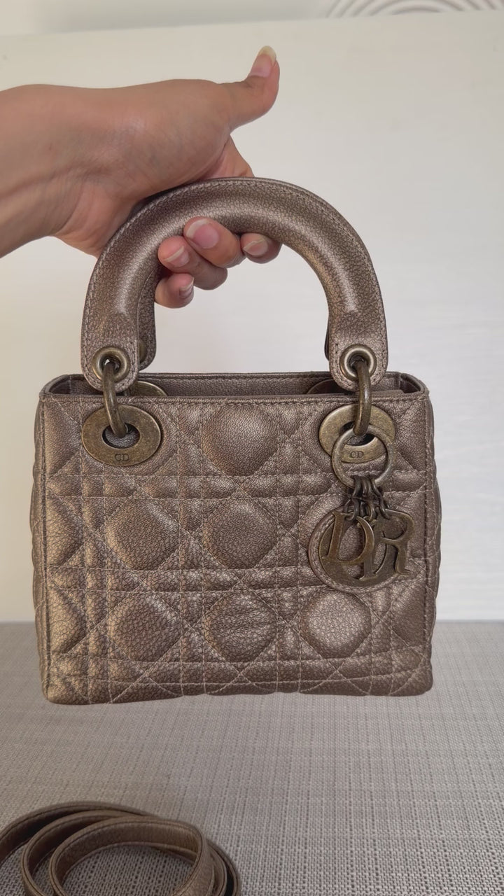 Dior Lady Dior Mini In Bronze Lambskin Bronze Hardware 2007