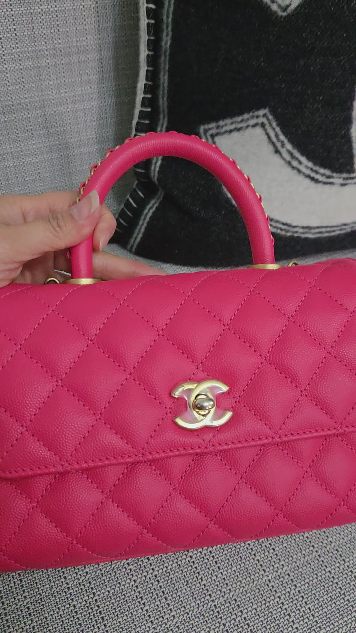Chanel 23P 2023 Pre Spring/Summer Collection Pink Caviar Aged GHW Coco Handle with Detachable Strap and enchained handle size Small