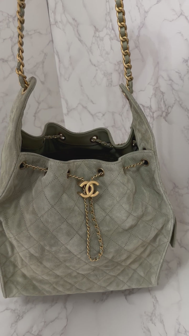 CHANEL 25C 2025 Khaki Suede Aged GHW 25 Hobo Bag size Medium