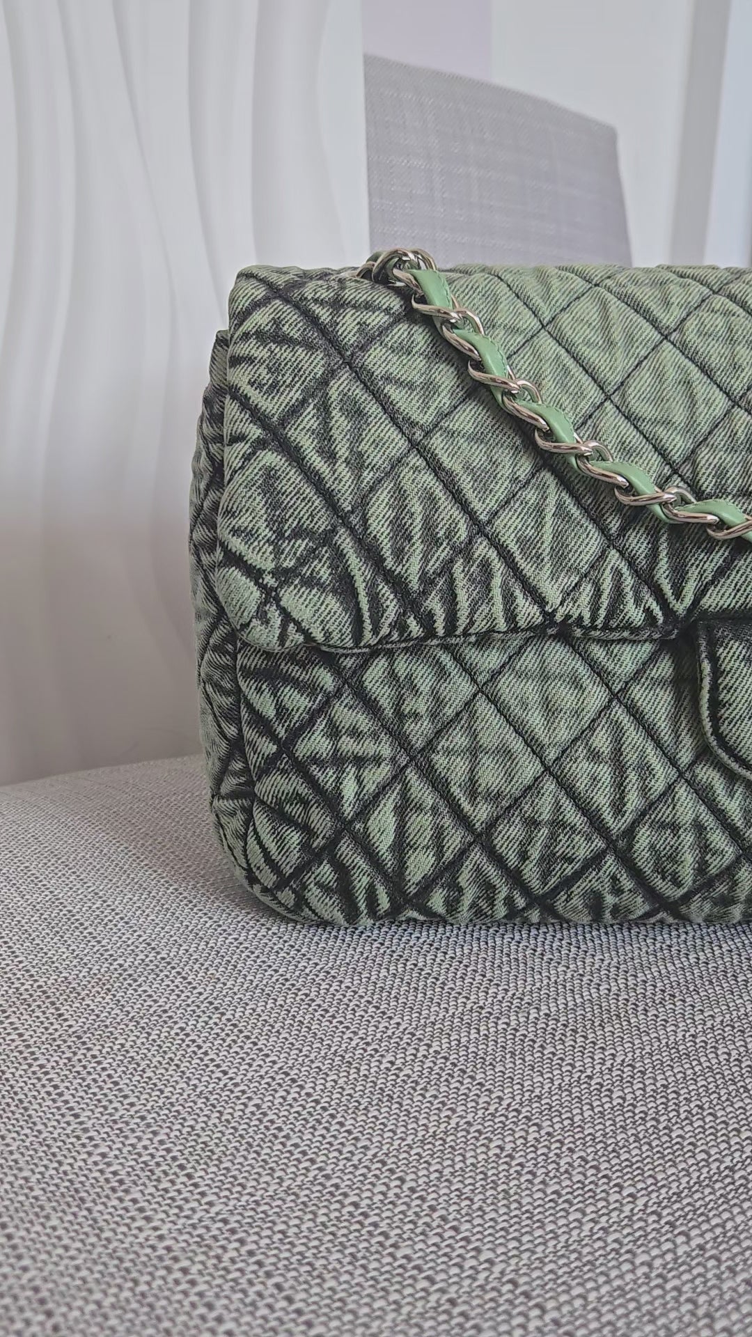 CHANEL Green Denimpression SHW size Jumbo Single Flap Bag