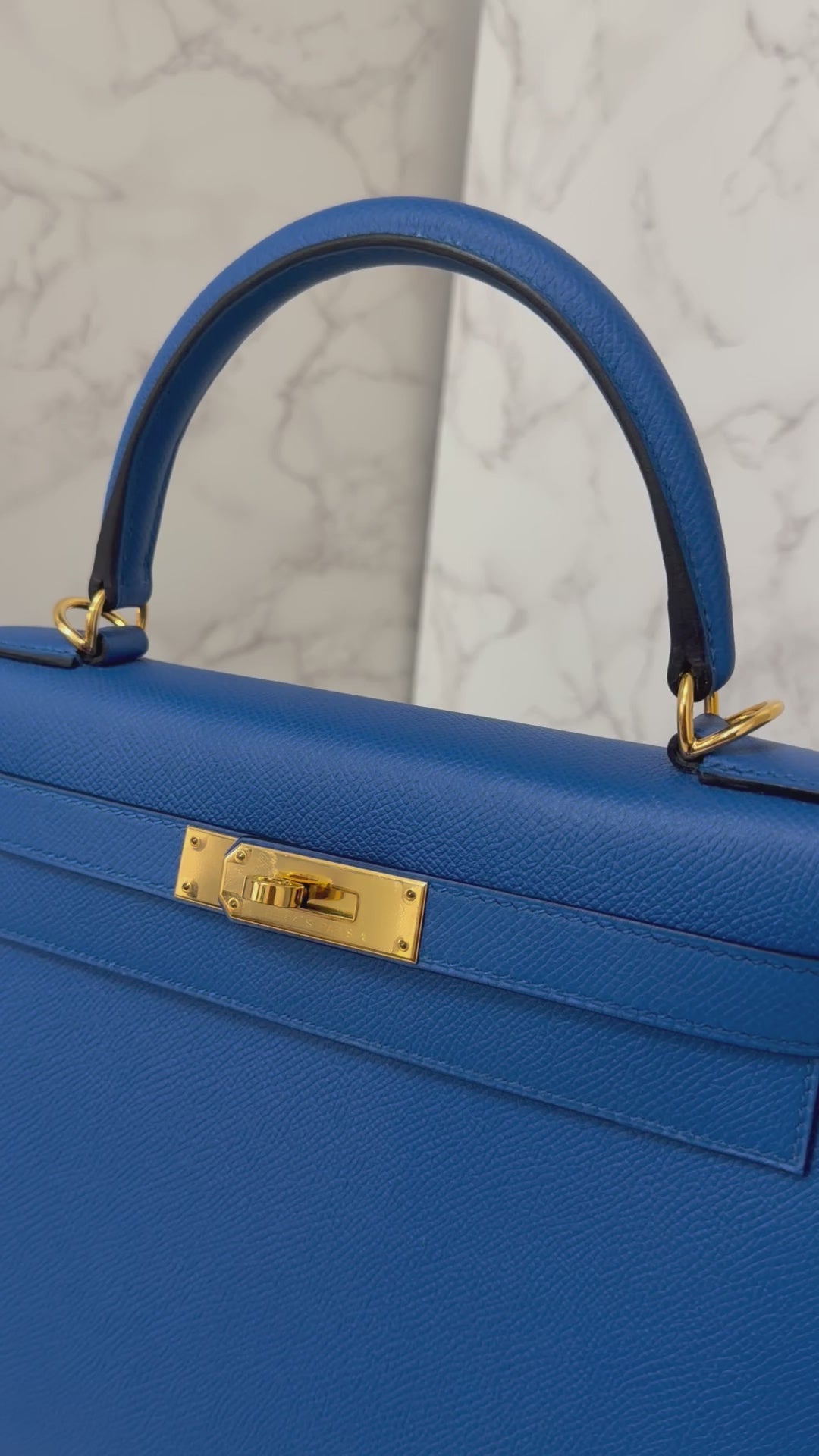 Hermes Blue Hydra Epsom Sellier Kelly 28 GHW Stamp C 2018