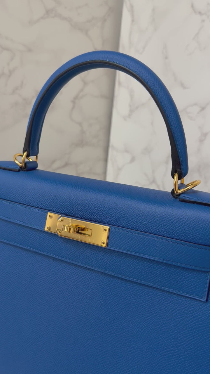 Hermes Blue Hydra Epsom Sellier Kelly 28 GHW Stamp C 2018