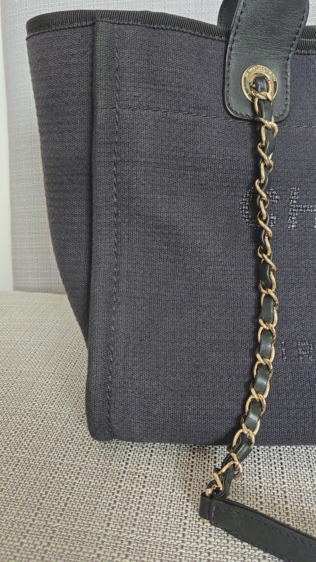 Chanel 22B Collection 2022 Black Tweed Small Deauville Tote with Top Handle with LGHW