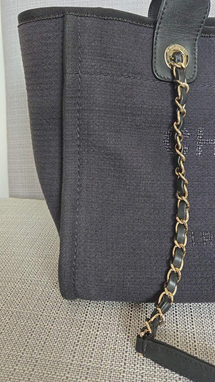Chanel 22B Collection 2022 Black Tweed Small Deauville Tote with Top Handle with LGHW