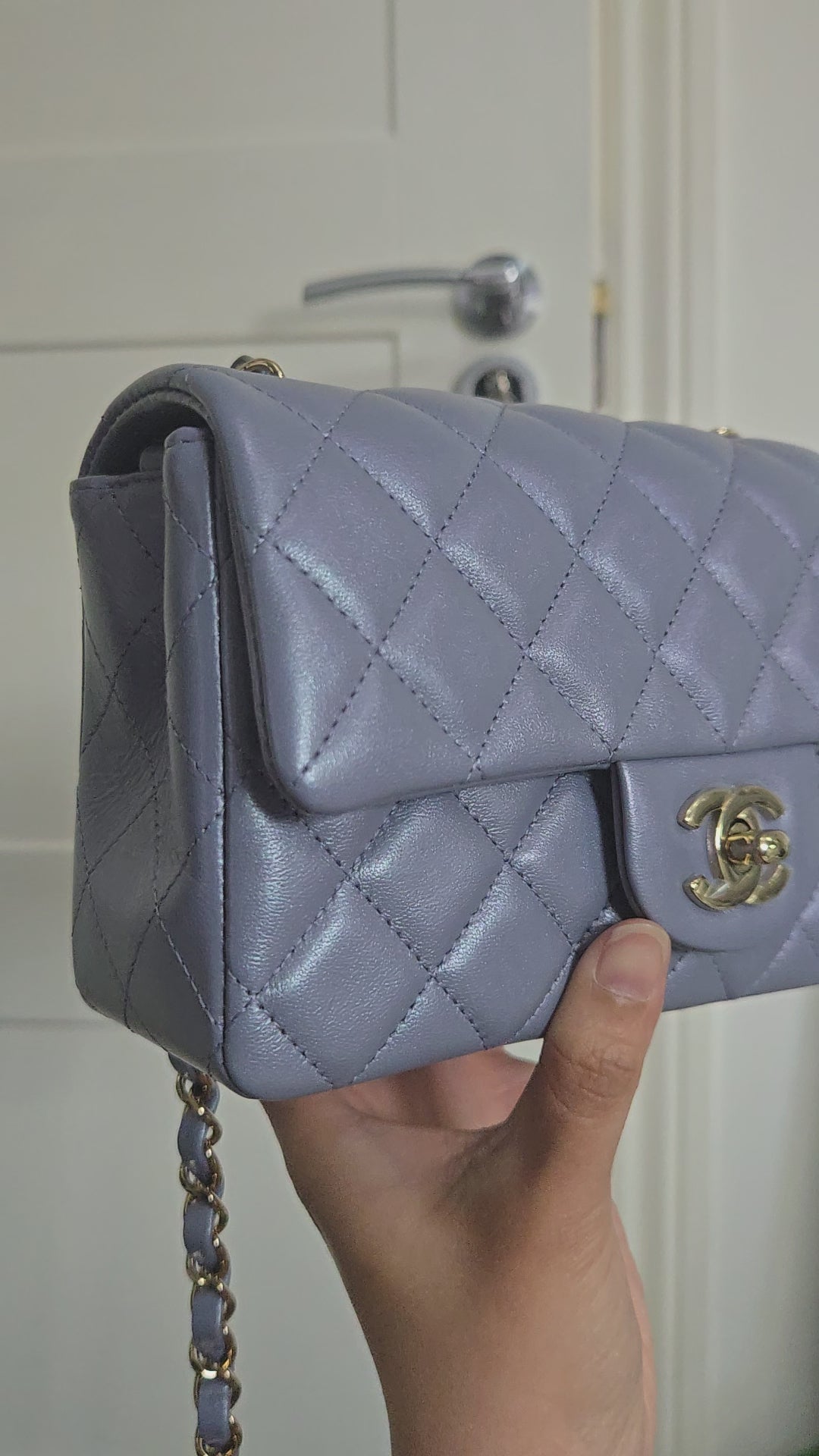 Chanel 22B Iridescent Light purple lambskin champagne GHW Mini Rectangular Flap Bag