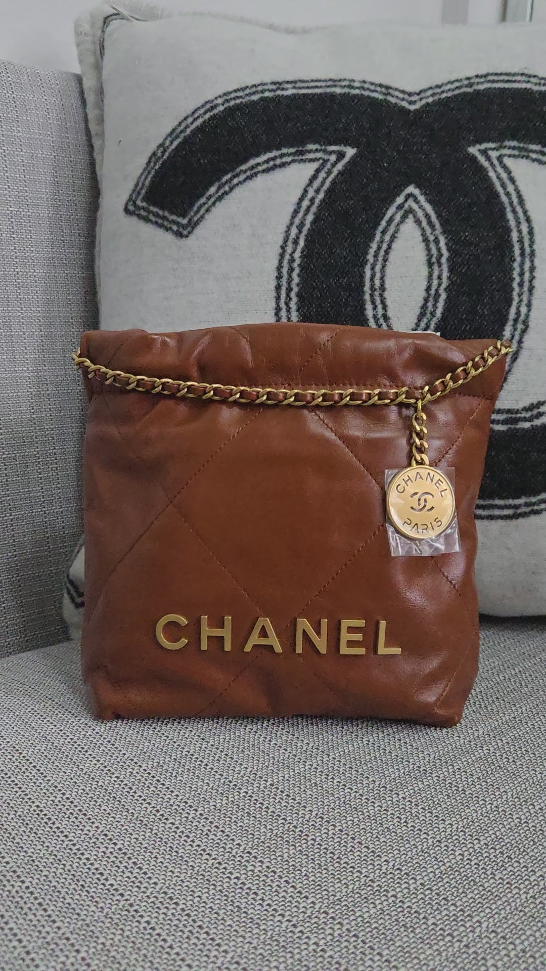 Chanel 23A 2023 Fall/Winter Collection Brown Lambskin Mini 22 Bag