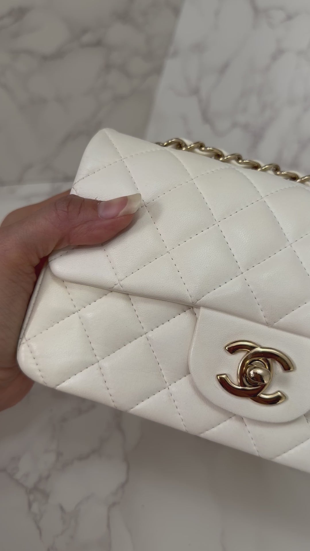 CHANEL series 23 2016 White Lambskin LGHW Mini Rectangular Flap Bag