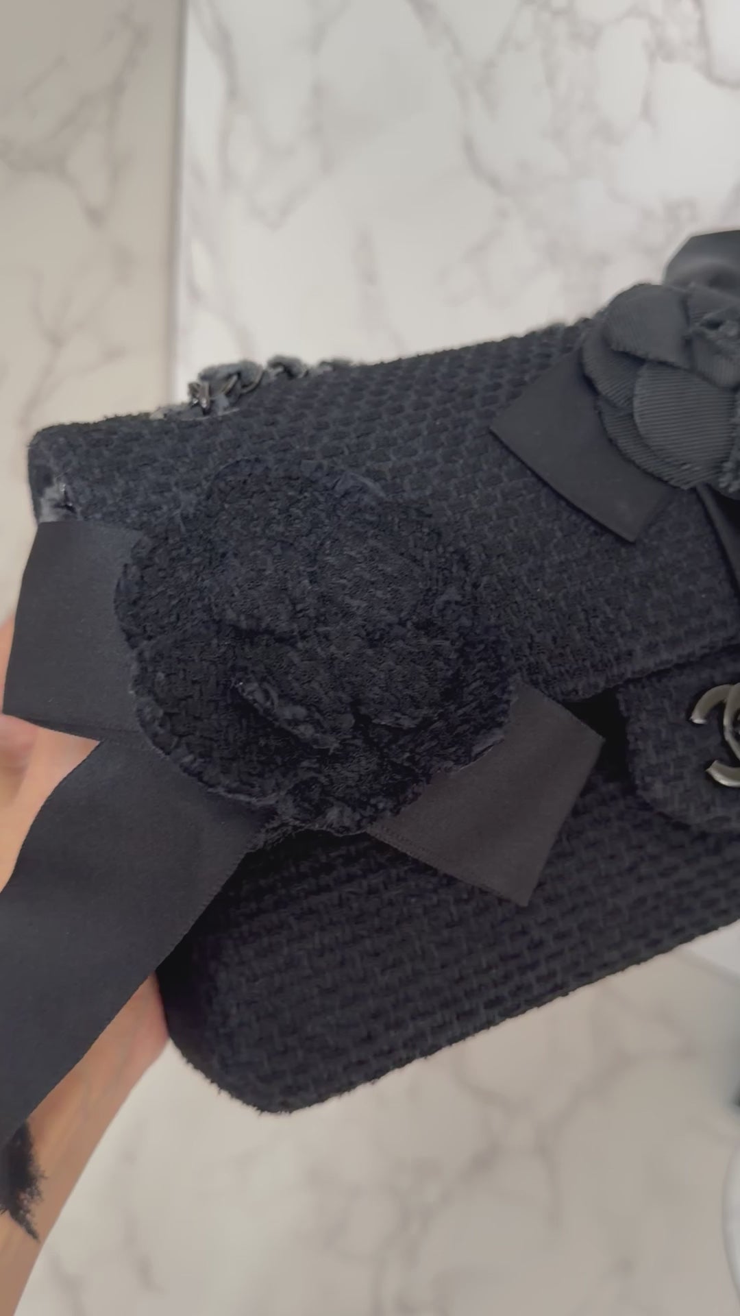 CHANEL 23C 2023 Embroidered Flower Tweed Medium Classic Flap Bag