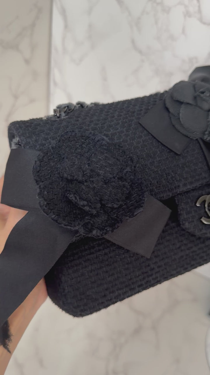 CHANEL 23C 2023 Embroidered Flower Tweed Medium Classic Flap Bag