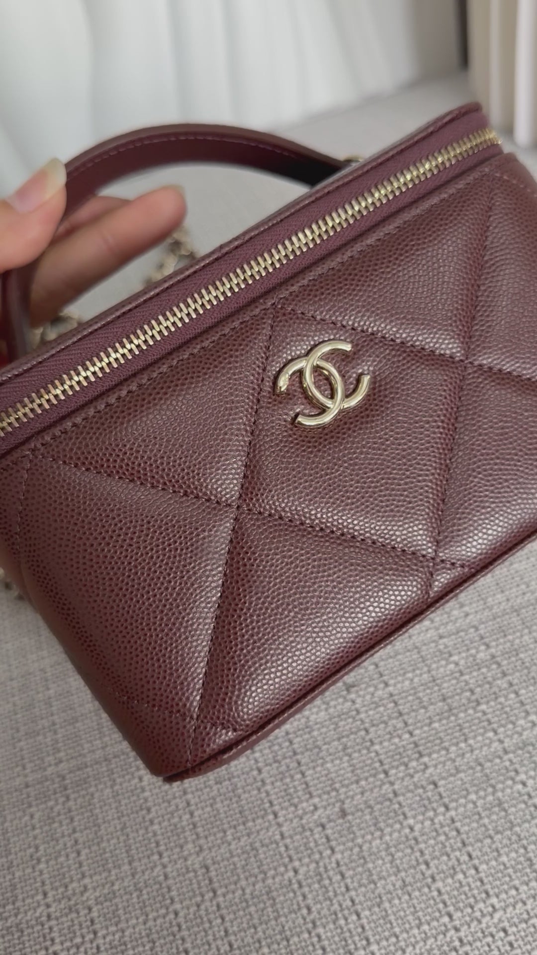 CHANEL 25K 2025 collection Brown Caviar LGHW Leather Top Handle Small Vanity with Chain