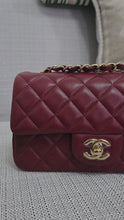 Load and play video in Gallery viewer, Chanel 23S 2023 Spring/Summer Collection Burgundy Lambskin Classic Mini Rectangular Flap Bag with Champagne GHW
