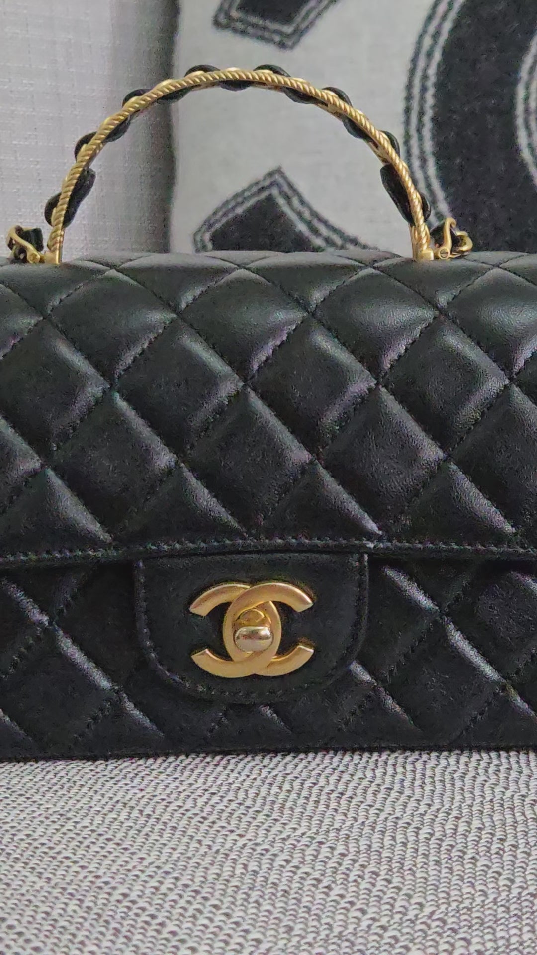Chanel Black Lambskin Mini Rectangular Flap Bag with Top Handle GHW