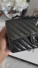 Load and play video in Gallery viewer, Chanel series 25 (2018) Black Glazed Crumpled Calf Skin So Black Hardware Chevron Mini Rectangular Flap Bag
