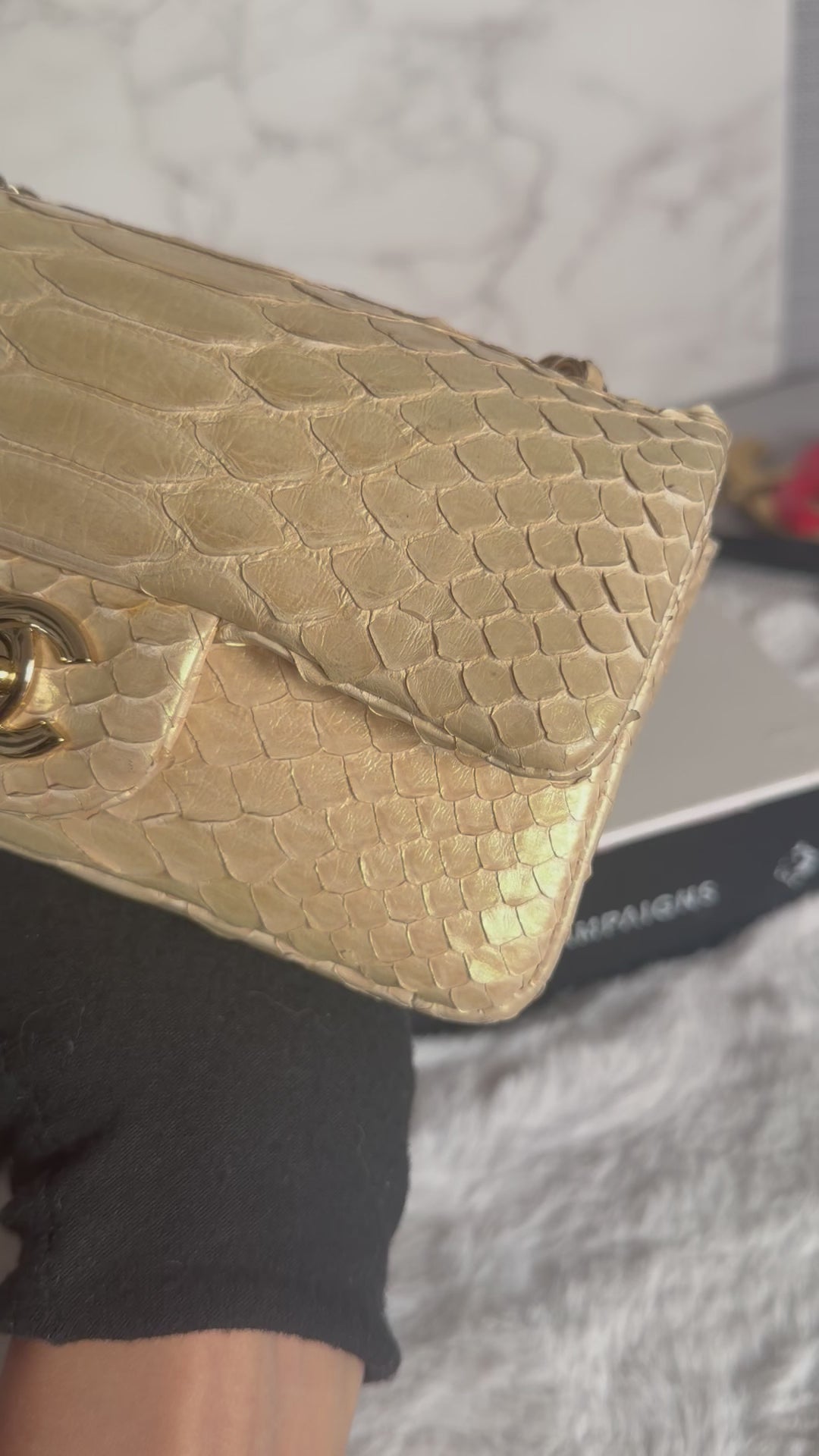 CHANEL series 20 Iridescent Ivory Llizard Exotic skin Extra Mini Rectangular Flap Bag LGHW