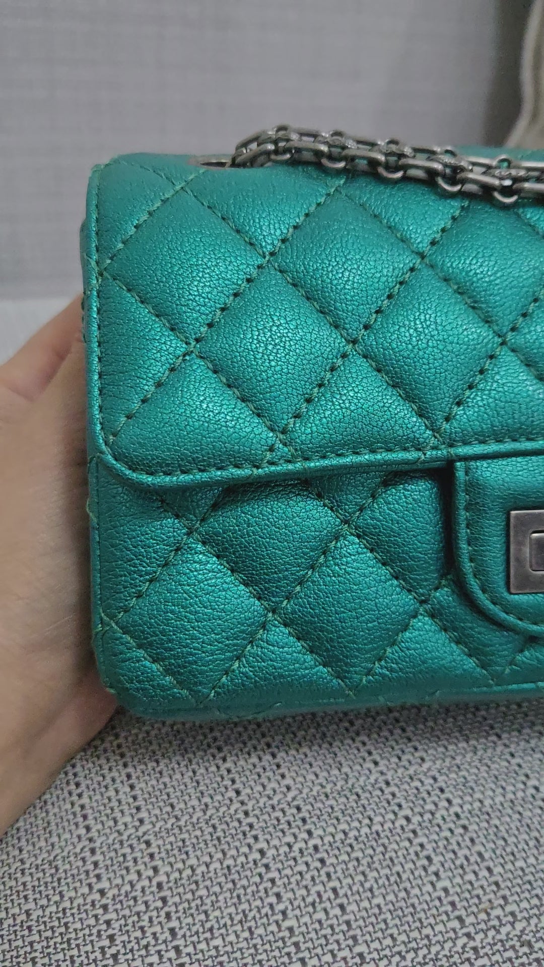 Chanel Series 28 Emerald Green Turquoise Calf skin 2.55 Reissue Mini Flap Bag with Ruthenium Hardwars