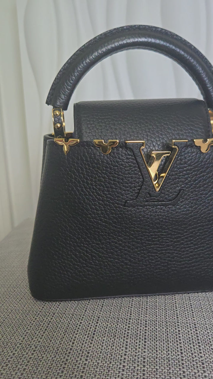 LOUIS VUITTON LV Capucines Mini Flower Crown Line in Black Taurillon Leather with detachable strap 2023