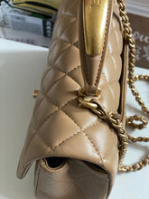 Load image into Gallery viewer, Chanel 22B 2022 Fall/Winter collection Dark Beige Lambskin Top Handle with gold metal plate and antique GHW Mini Rectangular Flap bag
