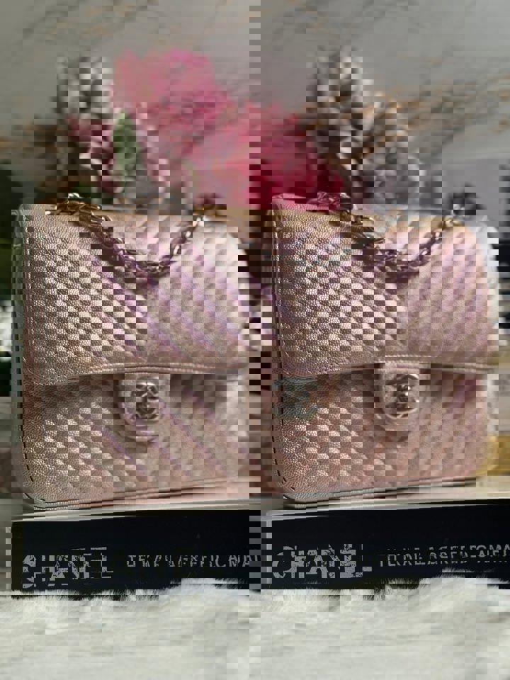 Chanel series 24 17B 2017 Fall/Winter collection Rose Gold Chevron Caviar Medium ML Timeless Classic Double Flap Bag with SHW