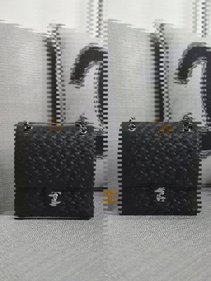 Chanel series 16 2012 Black Lambskin Medium ML Timeless Classic Double Flap Bag with GHW