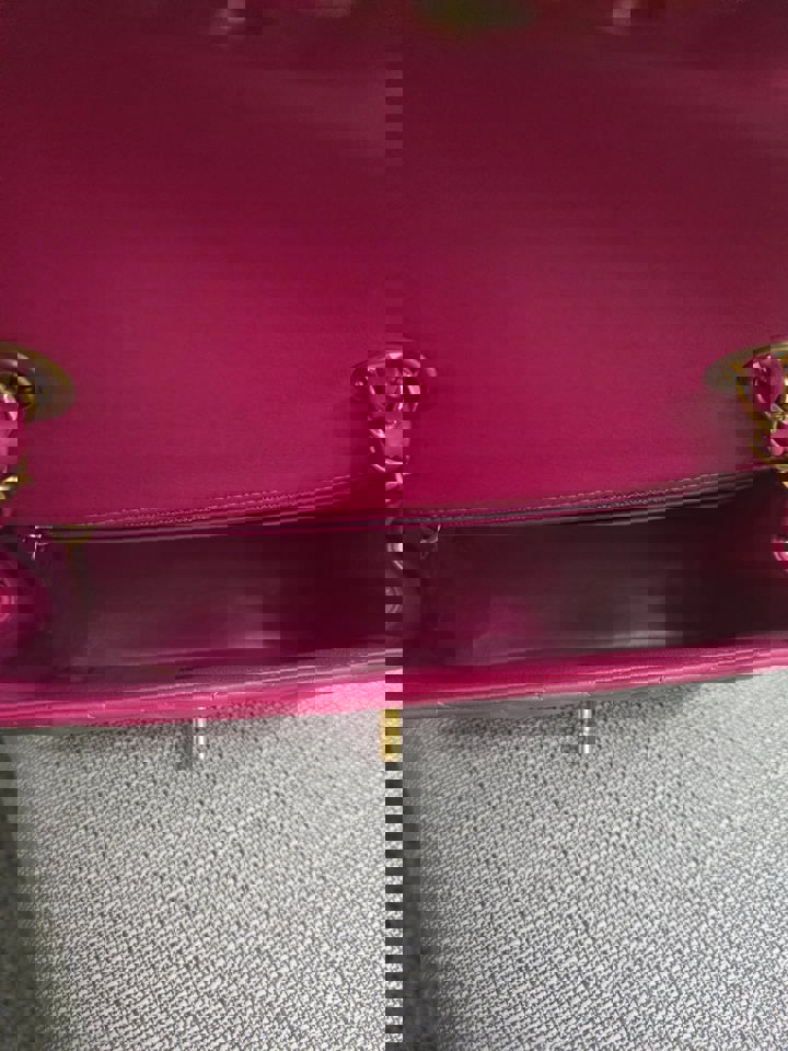 Chanel series 21 Barbie Pink Lambskin Chevron Mini Rectangular Flap Bag with Yellow GHW