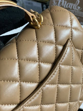 Load image into Gallery viewer, Chanel 22B 2022 Fall/Winter collection Dark Beige Lambskin Top Handle with gold metal plate and antique GHW Mini Rectangular Flap bag
