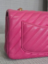 Load image into Gallery viewer, Chanel series 21 Barbie Pink Lambskin Chevron Mini Rectangular Flap Bag with Yellow GHW
