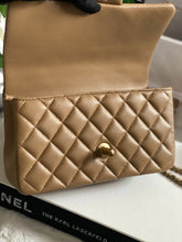 Load image into Gallery viewer, Chanel 22B 2022 Fall/Winter collection Dark Beige Lambskin Top Handle with gold metal plate and antique GHW Mini Rectangular Flap bag
