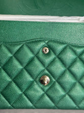 Load image into Gallery viewer, Chanel series 25 18S 2018 Spring/Summer Collection Pearly Emerald Green Caviar Champagne GHW Jumbo Timeless Classic Double Flap Bag
