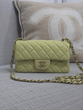 Load image into Gallery viewer, Chanel 23C 2022/2023 Cruise Collection Pastel Lime Green Lambskin Mini Rectangular Flap Bag with Champagne GHW
